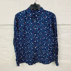 Dokkia Navy denim fourth of July Star red white & blue Pattern Blouse size XL